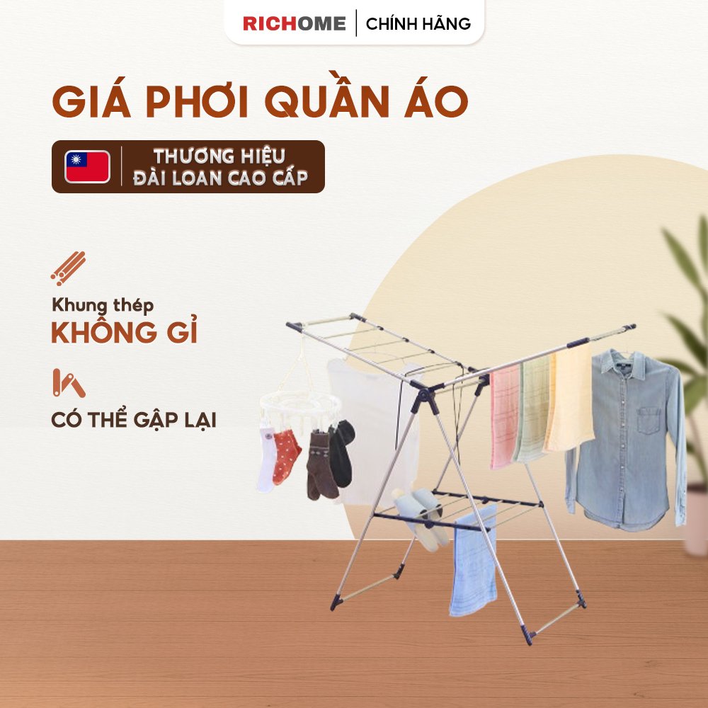 Cây phơi quấn áo gập gọn, chất liệu thép không rỉ RICHOME I-R-HA138. Hàng nhập khẩu cao cấp