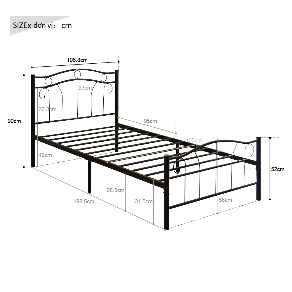 Giường sắt đơn phong cách cổ điển RICHOME BE258 Khung sắt chắc chắn dễ dàng tháo lắp - Image 5