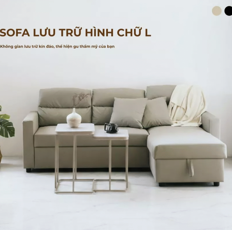SOFA GIƯỜNG CHỮ L THÔNG MINH RICHOME P-R-SF110MT/BK - DA PU BOSS CAO CẤP - TÍCH HỢP NGĂN CHỨA ĐỒ BÍ MẬT