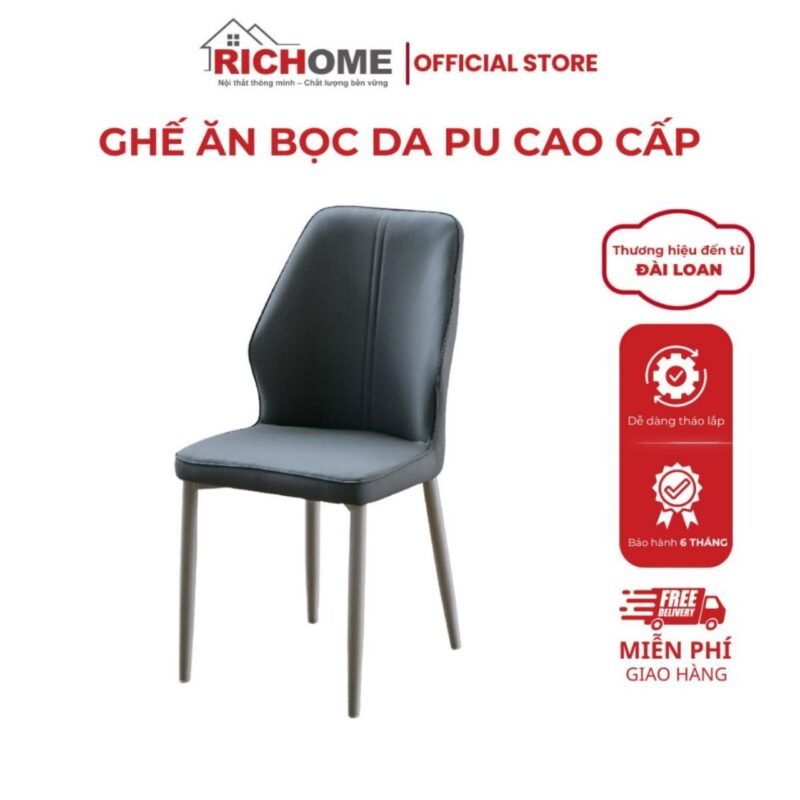 Ghế Ăn Bọc Da PU Cao Cấp RICHOME I-R-CH1495 - Ghế Cafe Chân Sắt Chắc Chắn Sơn Tĩnh Điện Phong Cách Hiện Đại, Đệm Êm Ái