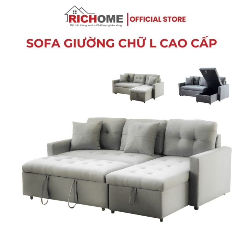 Sofa Giường Chữ L Thông Minh  Stella Lounge RICHOME P-R-SF079 - Ghế Sofa Kéo Thành Giường Có Ngăn Chứa Đồ, Khung Sắt Chịu Lực Cao Cấp