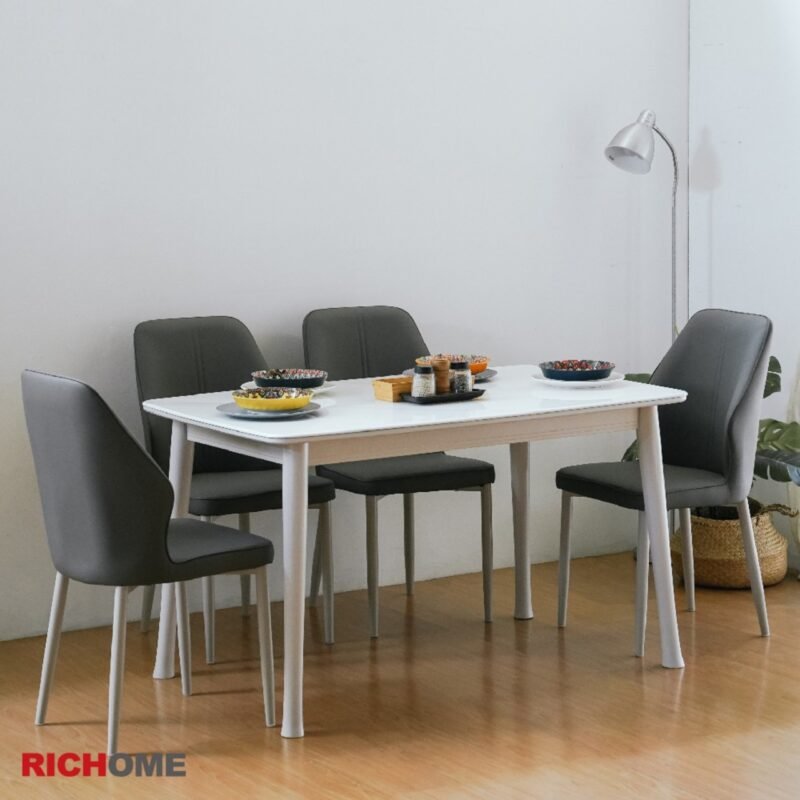 Bàn Ăn Mặt Đá Nung Kết Cao Cấp RICHOME W-R-TA513 - Chân Gỗ Tự Nhiên, Thiết Kế Bắc Âu Hiện Đại, Chống Trầy Xước & Thấm Ố