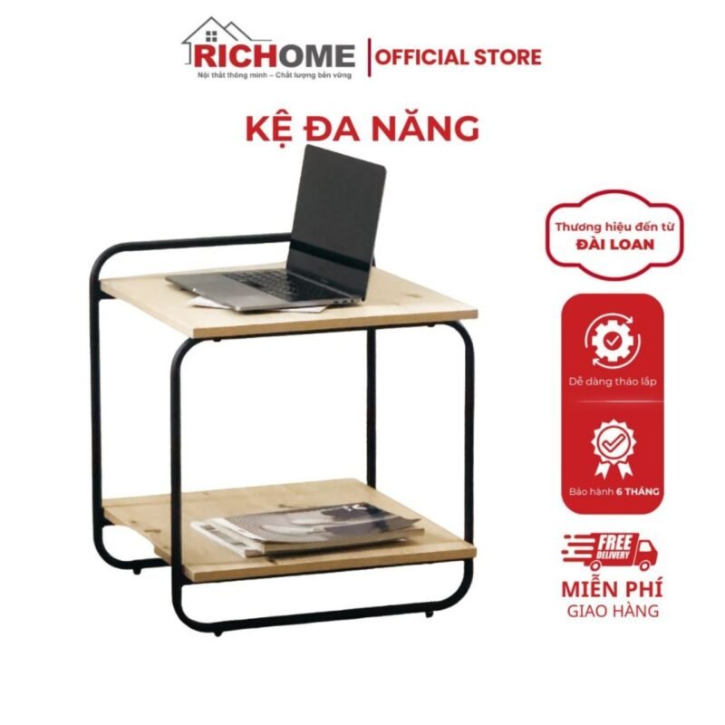 Kệ Gỗ Decor Phòng Khách, Bàn Cafe Nhỏ RICHOME I-R-TA505 - Bàn Tab Đầu Giường Khung Sắt Hiện Đại. Bảo Hành 6 Tháng