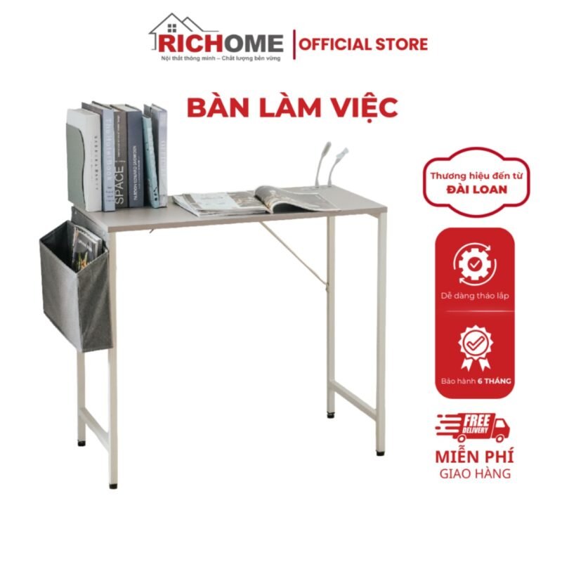 Bàn làm việc basic có quạt ổ usb sạc, RICHOME DE320, Khung sắt sơn tính điện, ván MDF phủ melamin