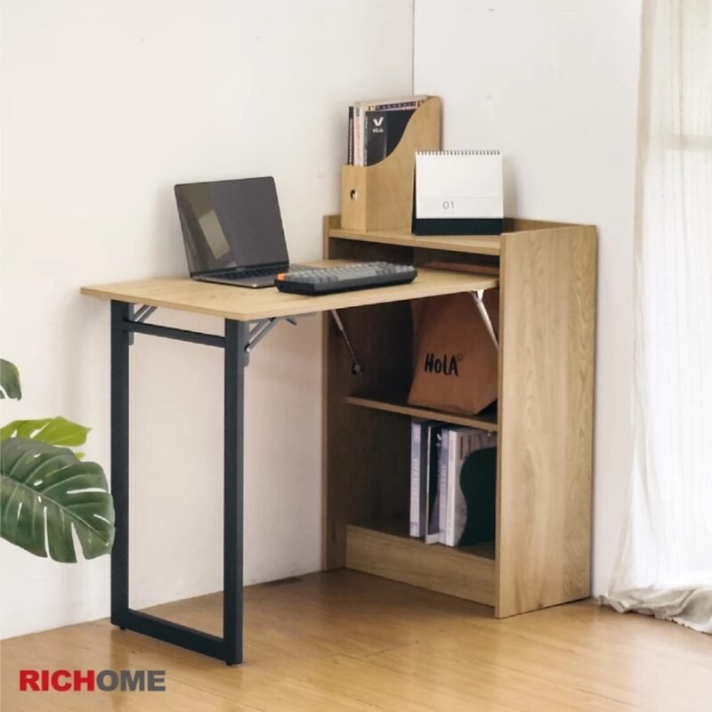 Bàn Làm Việc Gấp Gọn Thông Minh RICHOME SZ1025885 - Bàn Ăn Gỗ Tích Hợp Kệ Sách Đa Năng Tiết Kiệm Diện Tích