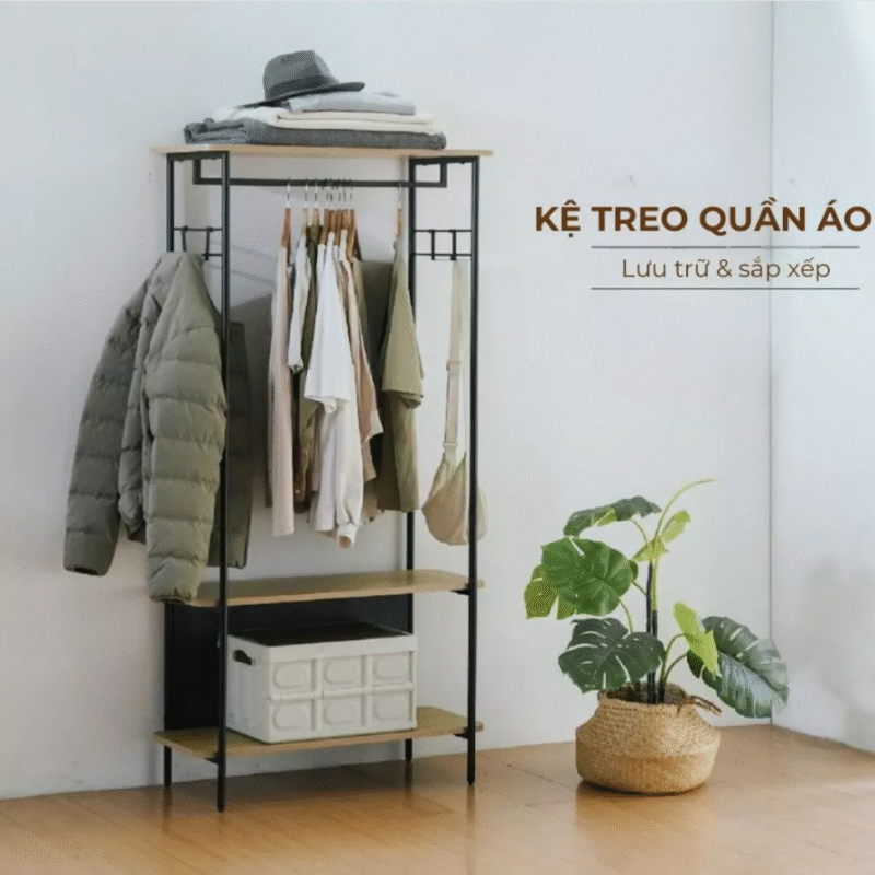 [Mã SP: I-R-WA232] GIÁ TREO QUẦN ÁO ĐA NĂNG PHONG CÁCH CÔNG NGHIỆP – KỆ TREO ĐỒ KHUNG SẮT VÁN GỖ E1 CAO CẤP